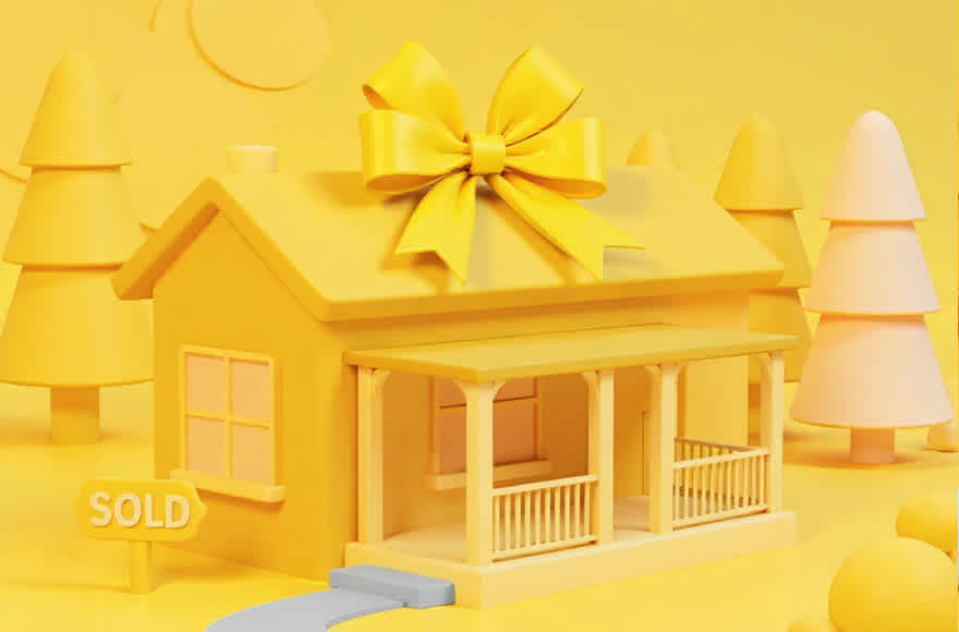Cartoon style house with car outside.