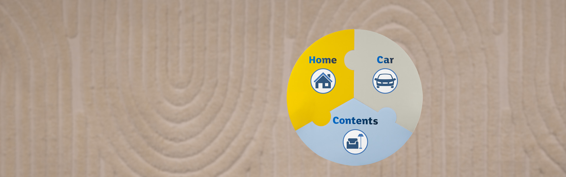 A circular puzzle featuring home, car, and contents.