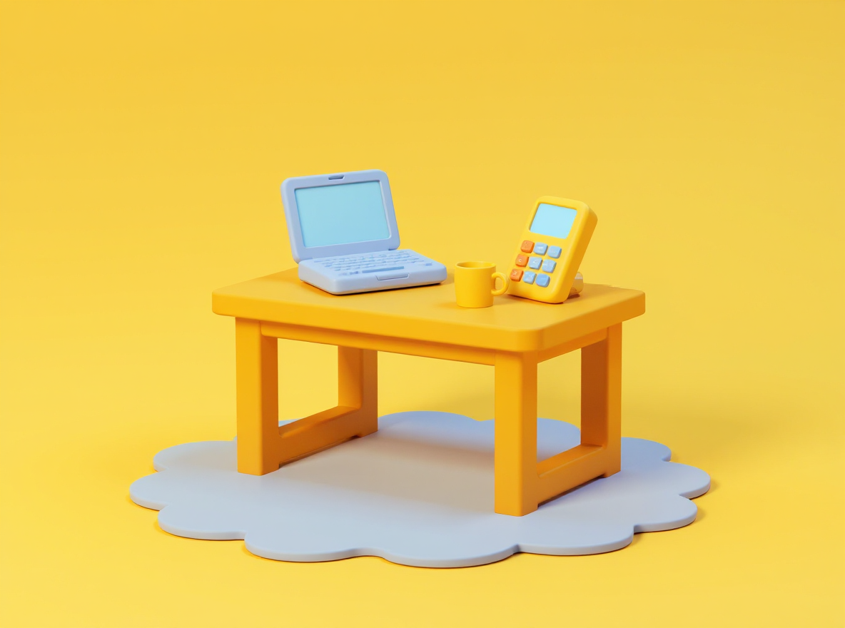 Cartoon picture of desk with calculator.