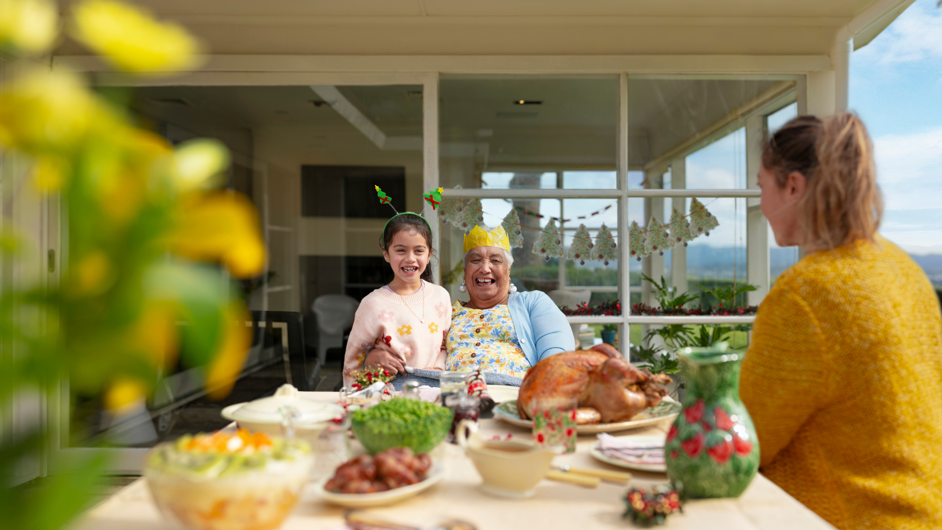 Grandma and daughter with Turkey on Christmas