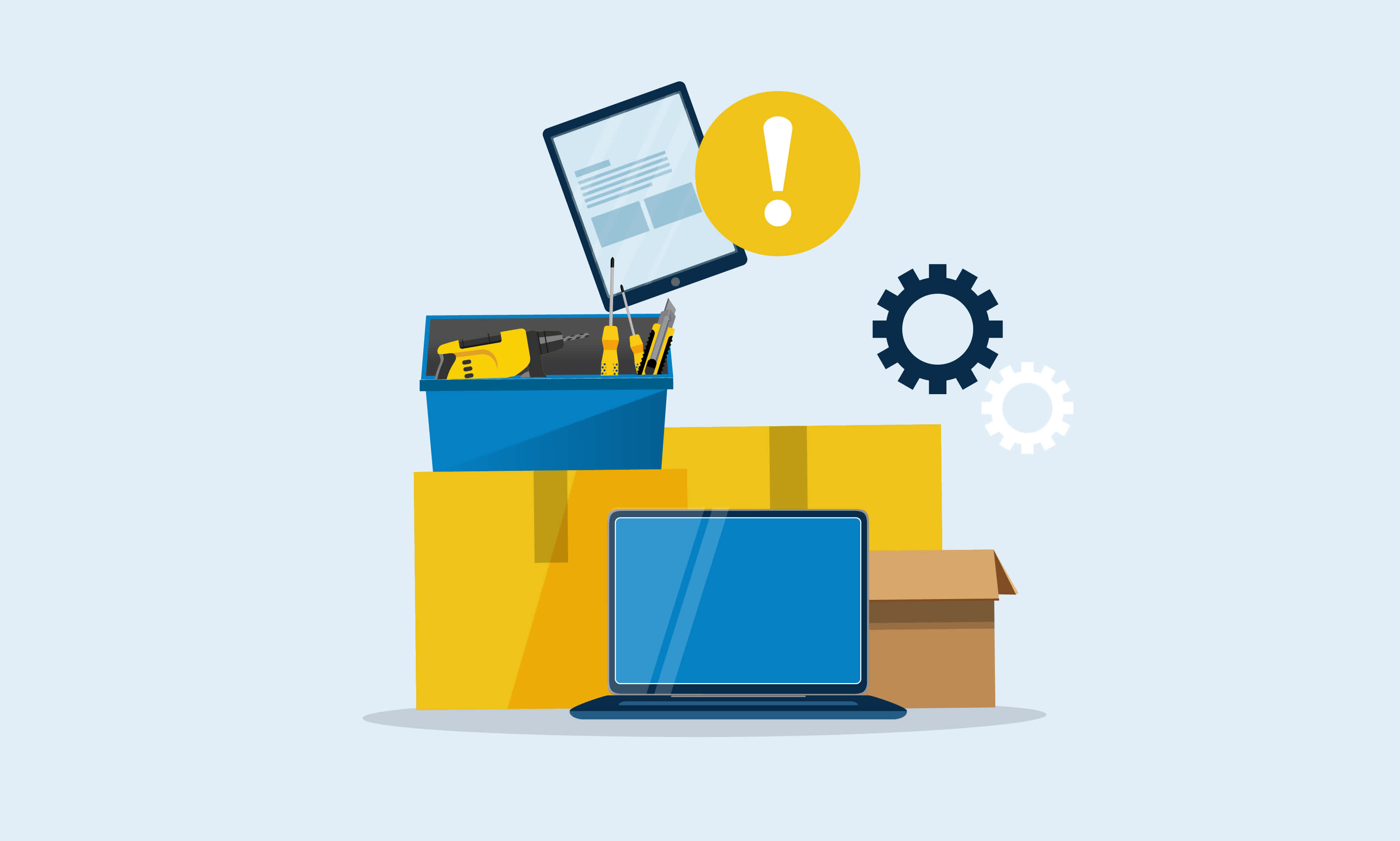 Illustration of a laptop and toolbox