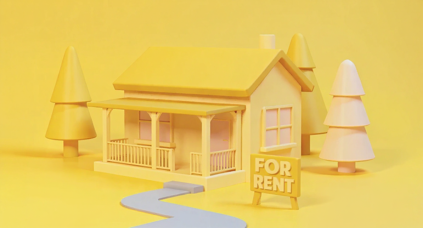 Cartoon picture of house for rent.