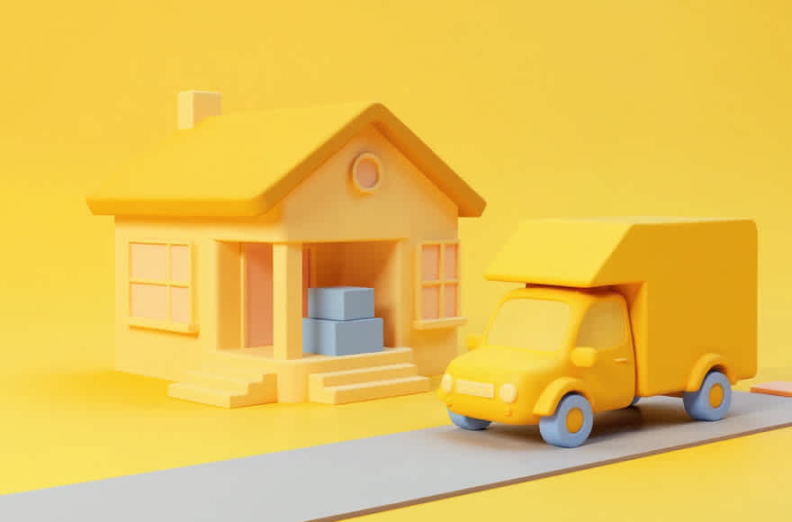 Cartoon style house with moving truck.