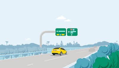 An illustration of a yellow car on a motorway